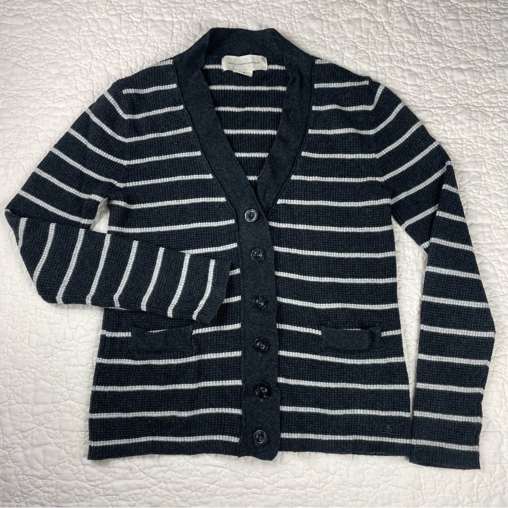 🔥Y2K Paula Cahen D’anvers Cashmere Cotton Blend Cardigan Sweater Striped Sz 1